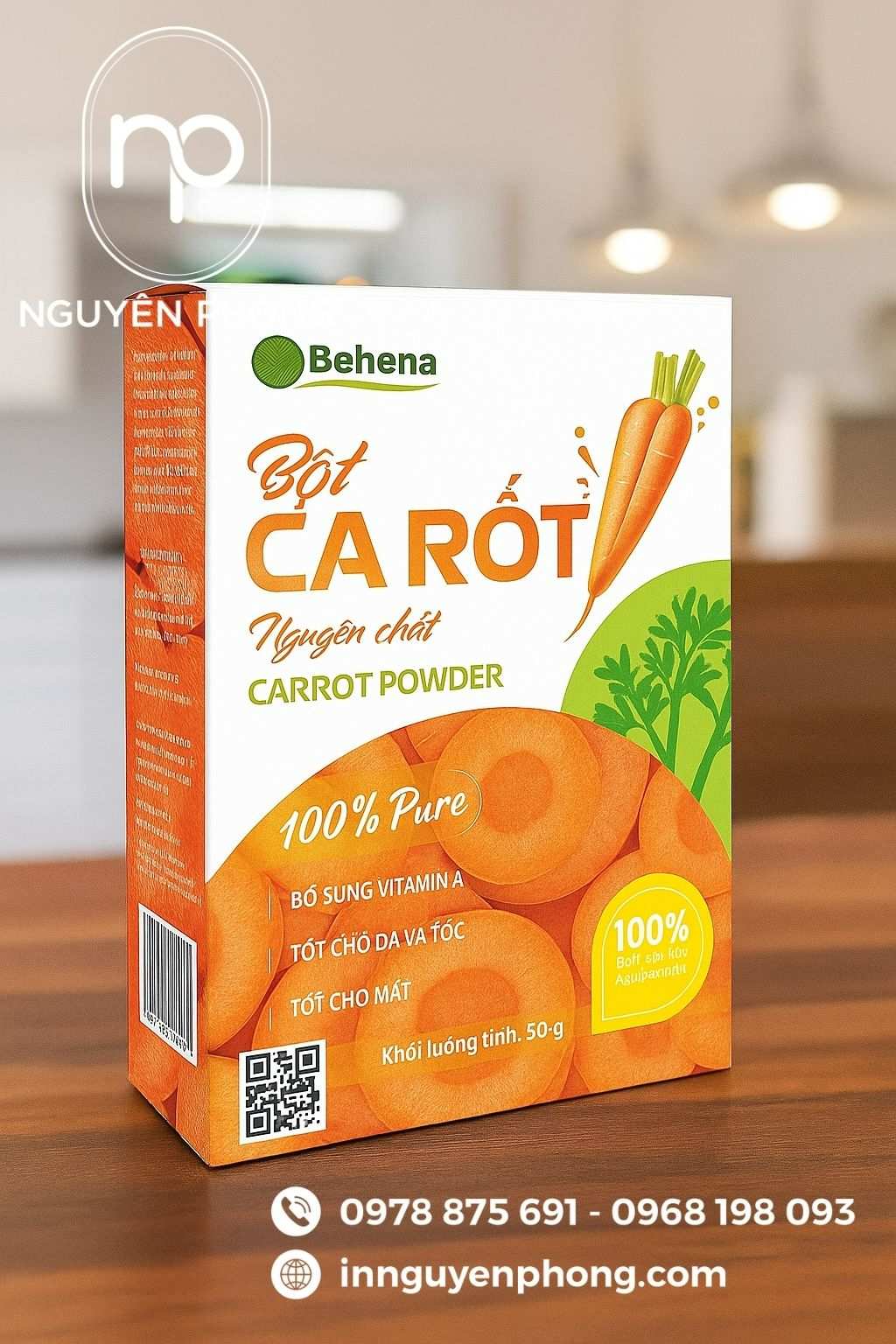 Mẫu hộp giấy đựng bột cà rốt thiên nhiên 